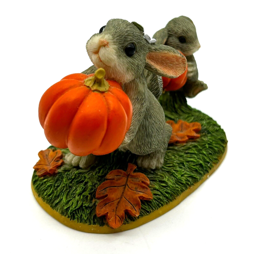 Vtg Fitz & Floyd Charming Tails PUMPKIN'S FIRST PUMPKIN Bunny Rabbits Figurine - Picture 3 of 12