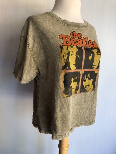THE BEATLES (2019) Official "Let It Be" Acid Washed Crop Top T-Shirt Size Medium - Picture 2 of 4