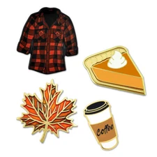 PinMart's Fall Vibes Pumpkin Pie Flannel Coffee Lover Autumn Enamel Pin Set