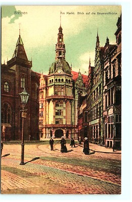 S04-4746, BREMEN, AM MARKT, BLICK AUF DIE BAUMWOLLBORSE, ANTIQUE POSTCARD