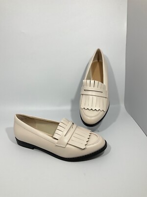 JD WILLIAMS size 7E cream colour loafer style shoes fringe front