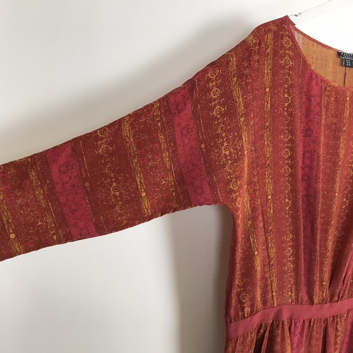 Peruvian Connection Size 14 Silk Dress Drop Waist Pockets 3/4 Dolman Sleeve Red - Picture 8 of 11