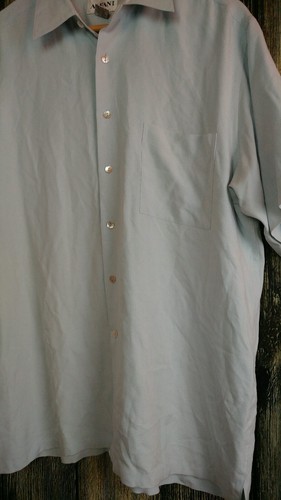 Alfani 100% Silk Dress Shirt Large Blue S/S Men's Button Up Pocket Pearl Buttons - Picture 6 of 6