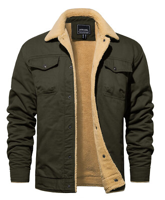 Mens Winter Trucker Jacket Sherpa Fleece Lined Coat Casual Warm Work Cargo Coats