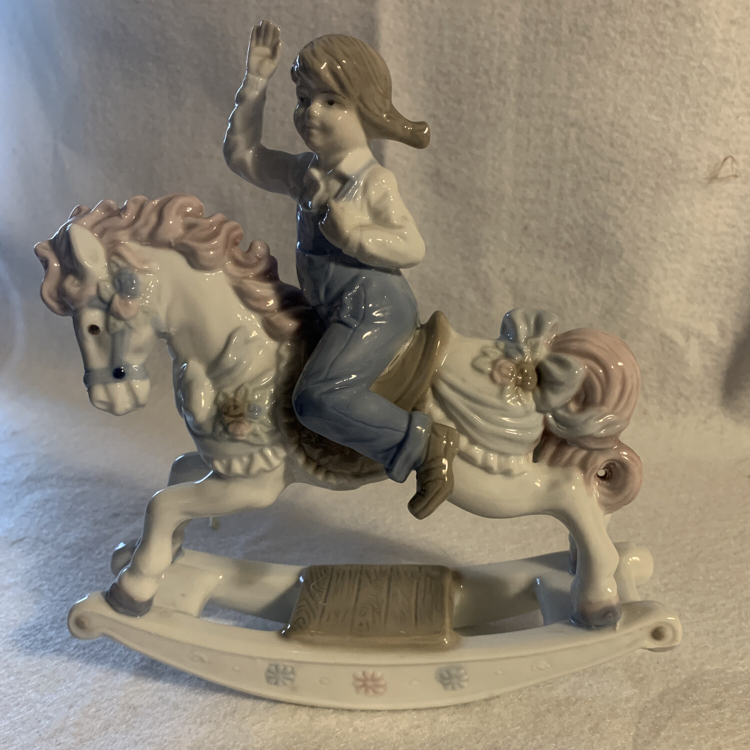 Vintage Porcelain Rocking Horse Girl Figurine by Paul Sebastion