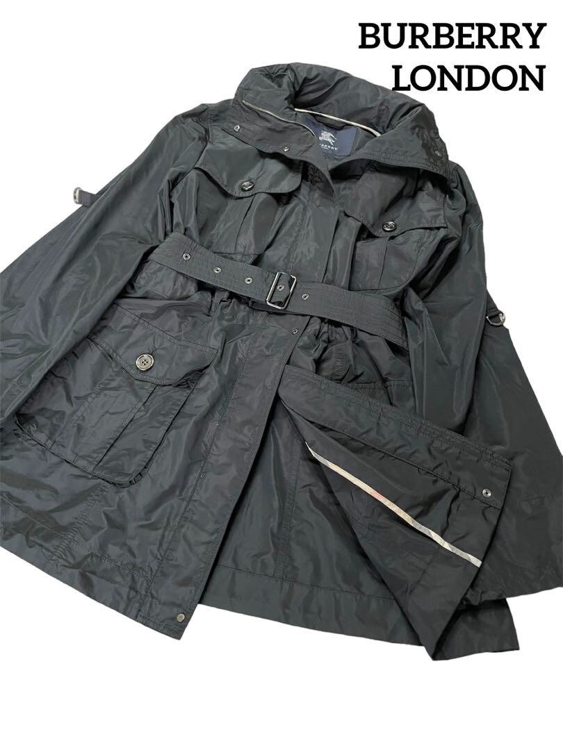 BURBERRY LONDON Black Nylon Trench Coat Size 46 with Belt Preowned Excellent Condition