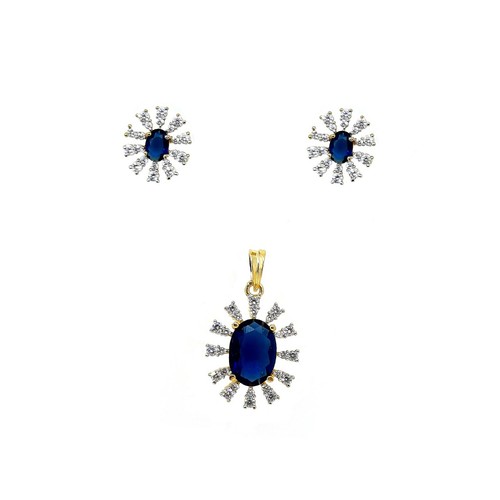 Buy Women Gold Plated Blue Stone Copper 