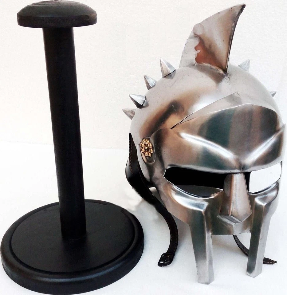 Casco de película de gladiador arena romana caballero máximo casco armadura con soporte de madera Foto 2 de 4