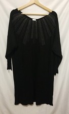 LUNA Sweater Dress Women Large Black Beaded Metallic 3/4 Sleeve Pullover