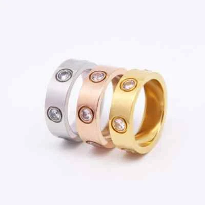 hochglanzpoliert 6 mm Damen Ring Edelstahl Zirkonia gold rosegold  - Bild 1 von 4