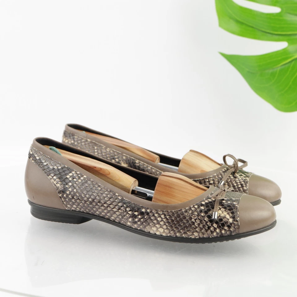 Zapato sin cordones Ecco Touch Ballet para mujer talla plana 40 9 cuero gris tostado piel de serpiente Foto 3 de 4