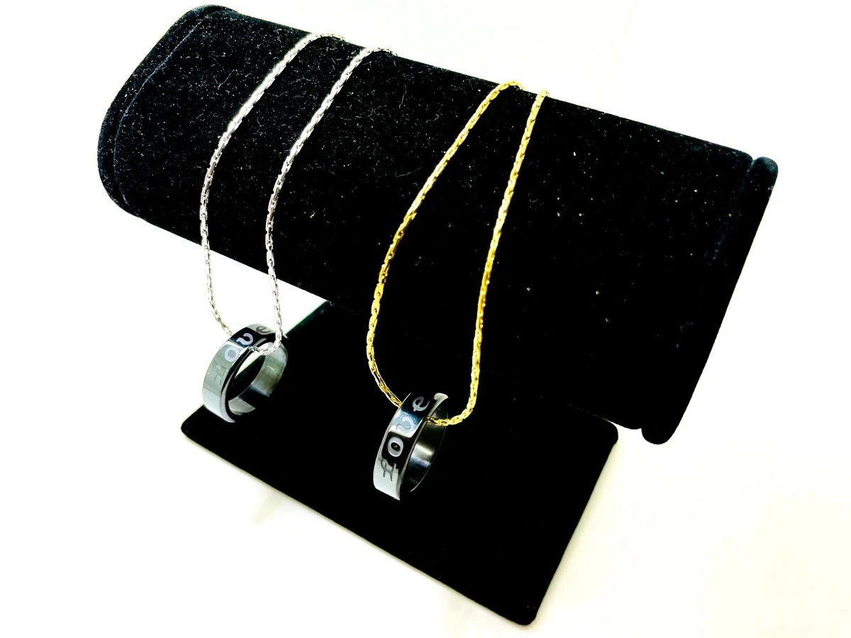 Genuine Real Hematite Ring Love Band Gold Silver Necklace Size 5 6