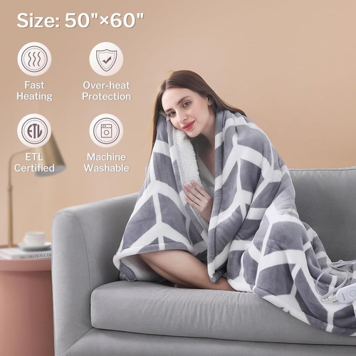 Geometric Pattern Heated Throw Blanket with 5 Settings – Cozy & Stylish Warmth - Picture 7 of 10