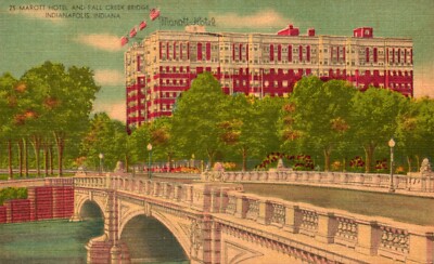 Marott Hotel And Fall Creek Bridge Indianapolis Indiana Postcard Sep 1949 Posted