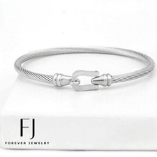 6.5" Women's Stainless Steel silver 4mm Cable Bangle Bracelet High Polish BOX