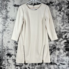 J Crew Dress Womens Size 4 Ivory Double Front Zipper Long Sleeve Poly Viscose