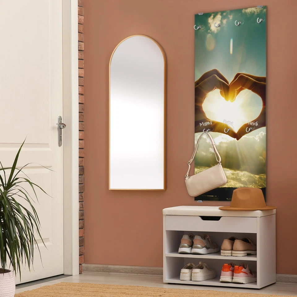 banjado Wandgarderobe Echtglas 50x125cm Garderobe mit 7 Haken Sonne im Herzen - Bild 3 von 4