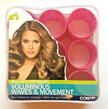 Conair 9Pc Mega Voluminous Waves  Movement Self Grip Rollers Pink Long Hair New