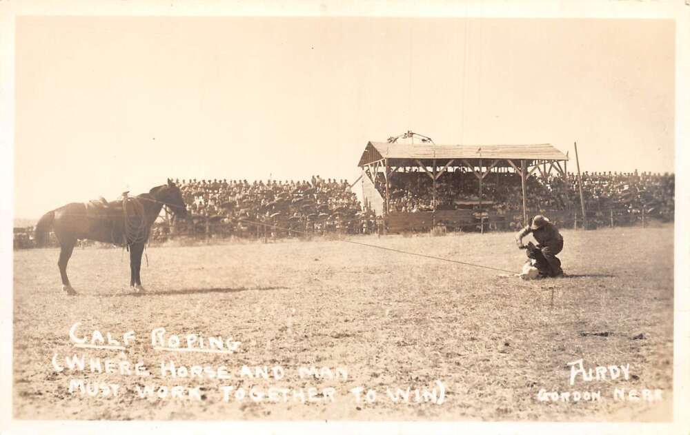 Gordon Nebraska Sheridan Rodeo Cowboy Calf Roping Pudry Real Photo PC ...