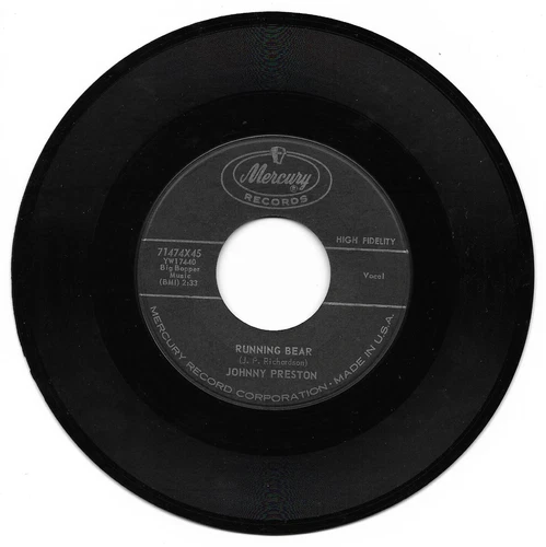 Johnny Preston: "Running Bear" / "My Heart Knows" - VG+ '59 - plays NM!