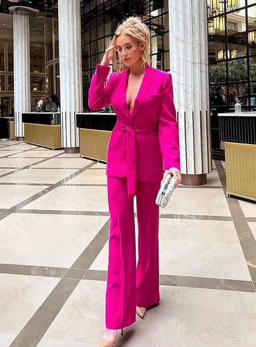 Damenmode Blazer Revers Langarm Jacke 2 Stück Büro Hosenanzüge - Bild 12 von 27
