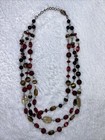 3 Strand Red, Pink, White, Clear, And Brown Beaded Necklace W Gold Colored Metal — photo 1