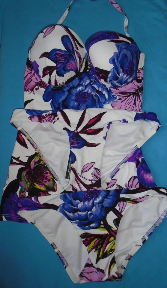 Próximo Conjunto Tankini Floral Halter 32D y 2 x Calzoncillos Talla 6 Azul Púrpura Nuevas Etiquetas Nuevo con Etiquetas Foto 2 de 4