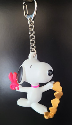 Vintage PEANUTS Whitman Snoopy Valentine's Day Key Chain - Gold Hearts - Love