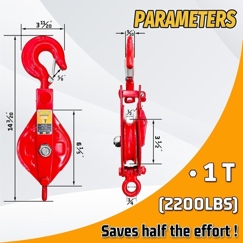 1 Ton Snatch Block with Hook Easy-Open Design Snatch Block for Wire Ropes New - Picture 2 of 6