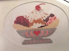 Banana Split counted cross stitch magazine pattern, Aida & floss lot