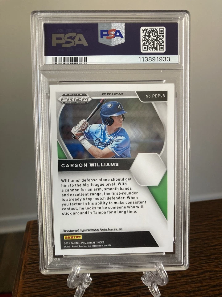 2021 Prizm DP Carson Williams Carolina Blue Hyper Auto Pre Rookie RC PSA 8 Rays - Image 2 of 2