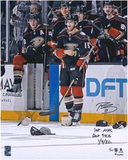 Troy Terry Ducks Signed 16x20 Hat Trick Celebration Photo w/Hat Trick Insc LE 22