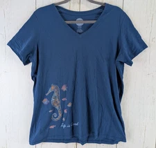 Life Is Good Size Large Classic Fit Seahorse Graphic Blue Short Sleeve Top