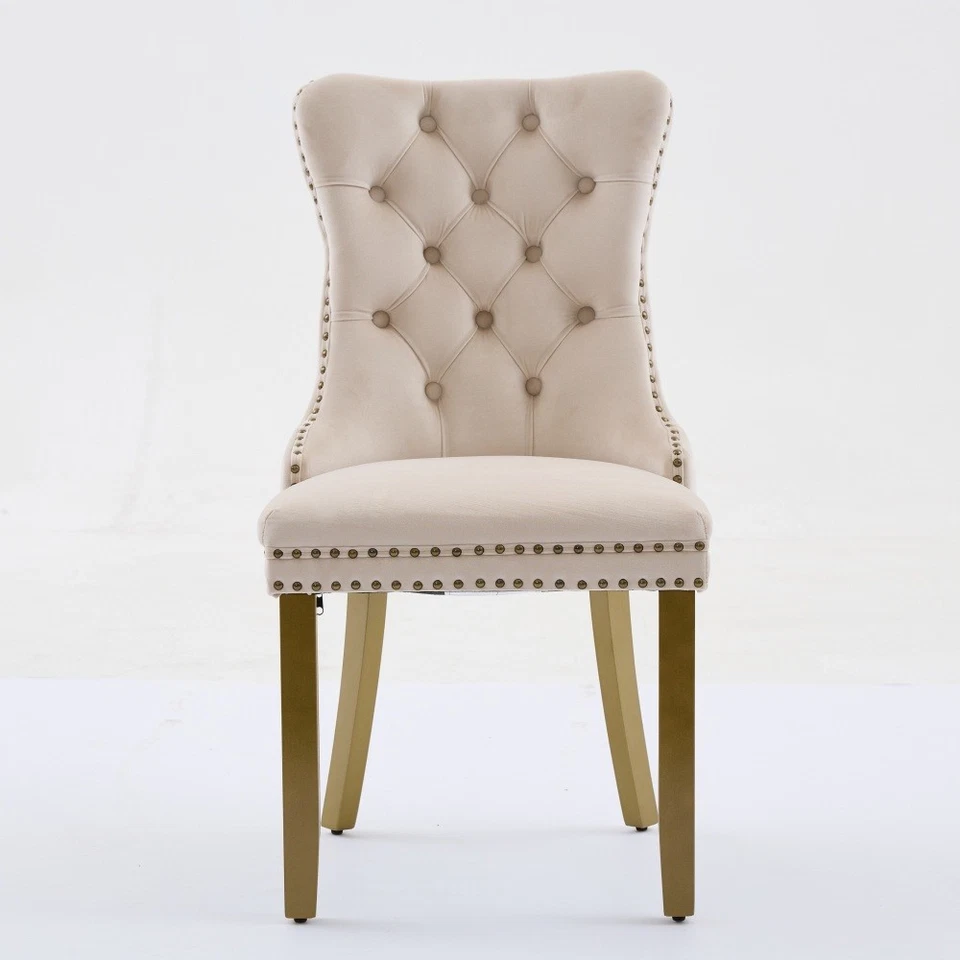 Modern Kitchen Dining Room Chairs Tufted Velvet Upholstered Wooden Nailhead Trim - Image 2 of 4