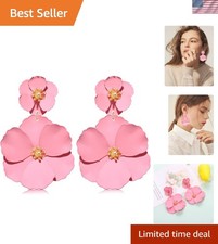 Flower Dangle Earrings Boho Layered Floral Petal Drop Earrings Statement Stud...