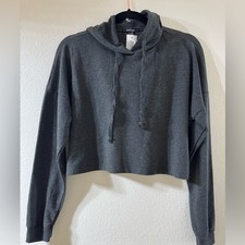 Ambiance Charcoal Cropped Hoodie - Dark Gray Pull-Over
