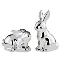 Osterhase Paar Silber GläNzend 12Cm Hoch Handarbeit Ostern Osterdeko Dekofigur