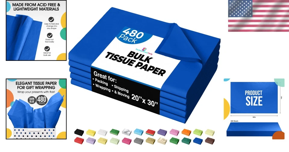 Acid-Free Dark Blue Tissue Paper for Gift Bags - 480 Sheets - Image 2 of 4