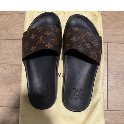 Louis Vuitton Men's Monogram Slide Sandals Brown & Black Size 7 Leather Upper