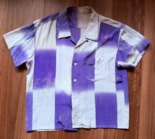 Purple geometric silk kimono remake Aloha shirt colourblock with silver Small