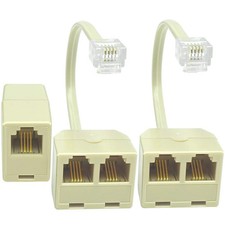 2 1 Pack Phone Line Splitter 1 to 2 RJ11 6P4C Male to Females Pigtail Ivory