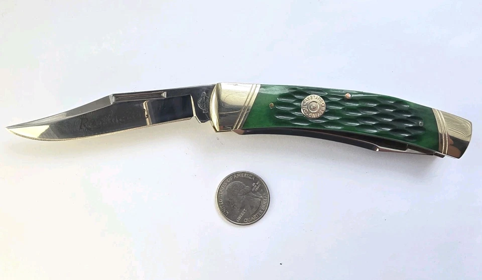 Cuchillo Jack Remington Serie Vintage 2 Hojas Verde Jigged Hueso Mango Clip y Spey Foto 2 de 4