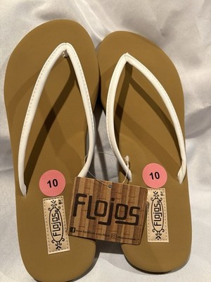 New Women s Flojos Fiesta Tan White Flip Flops Womens Size 10 Flojos Flip Flops