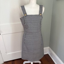 TORY BURCH Cameron Suspenders Ivory Navy Dress Knee Length Sleeveless Size 12