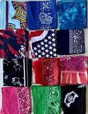 12 Retro Vintage Bandanas -1980s; Various Styles And Colors Most 100 Cotton