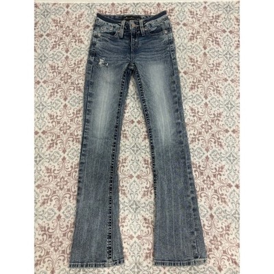 Stella in Dreams Mid-Rise Bootcut Jeans Blue Distressed Rhinestone 00/23 31 Inse