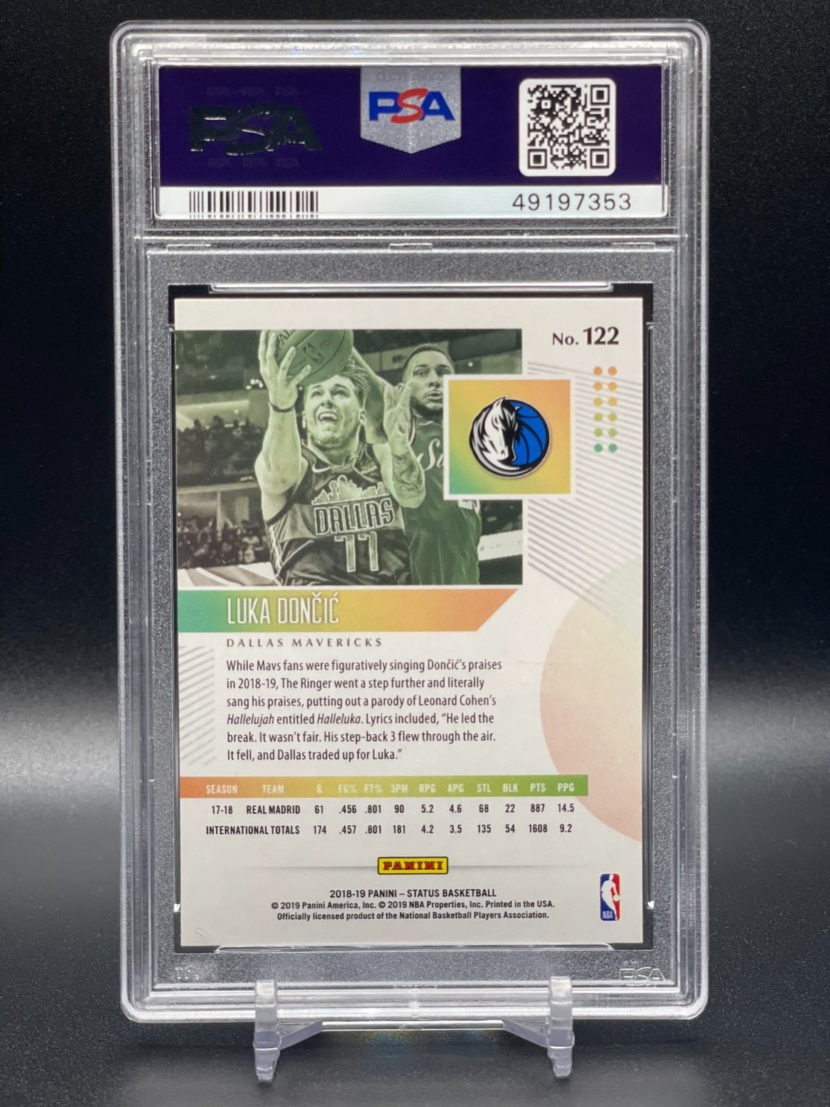 2018-19 PANINI STATUS #122 LUKA DONCIC ROOKIE RC MAVERICKS CARD PSA 10 GEM MINT! view 2