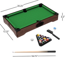 Mini Pool Table - 20-Inch Portable Tabletop Billiards Game with Cue Balls, Stick