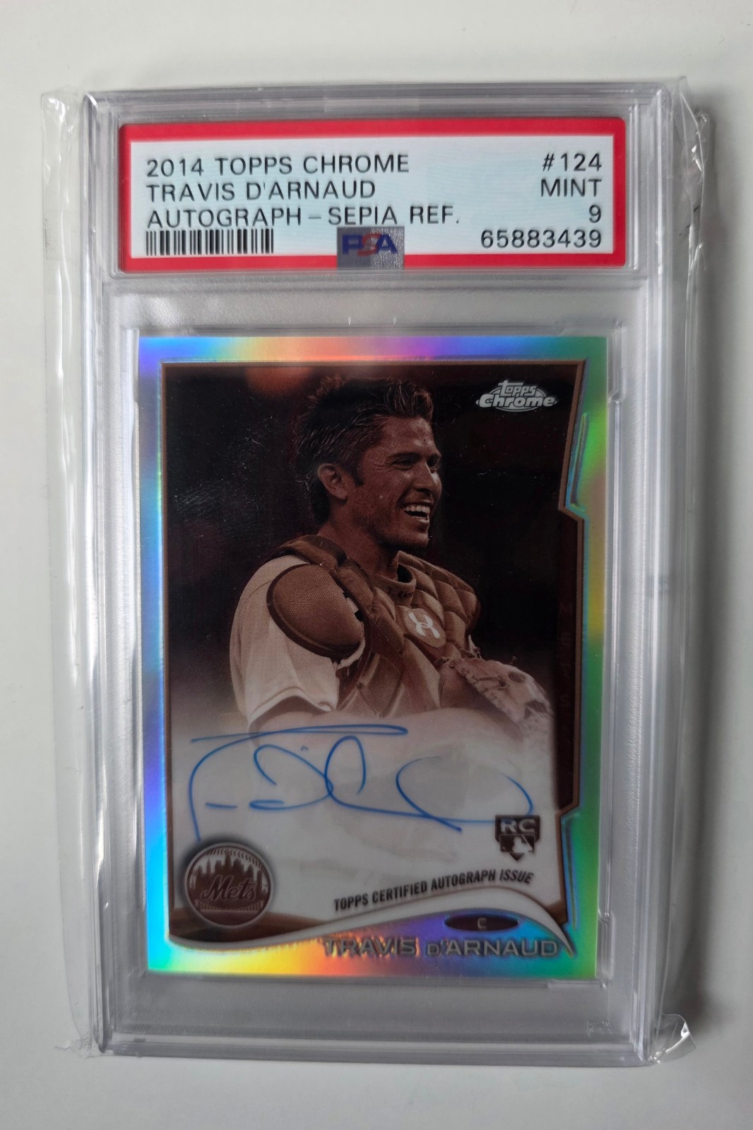 2014 Topps Chrome RC Rookie Auto Sepia Refractor TRAVIS D'ARNAUD /75 │ PSA 9