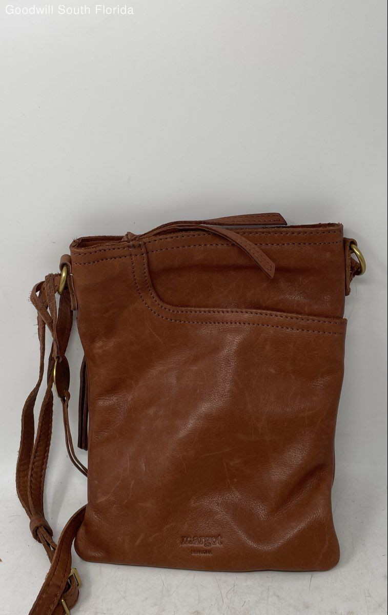 Margot Womens Brown Leather Inner Pockets Adjustable Strap Crossbody Bag